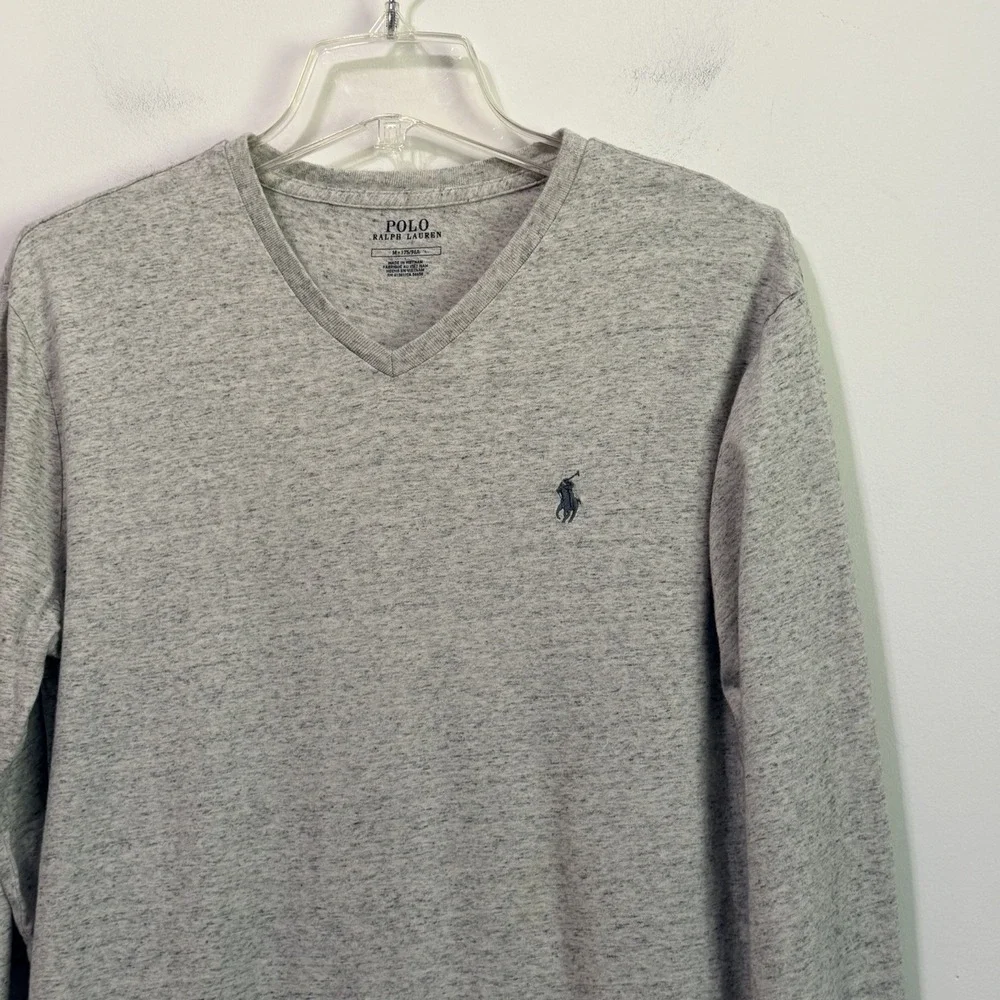 Polo‎ Ralph Lauren V Neck Tee M Mens Soft Heathered Gray Long Sleeve Pullover